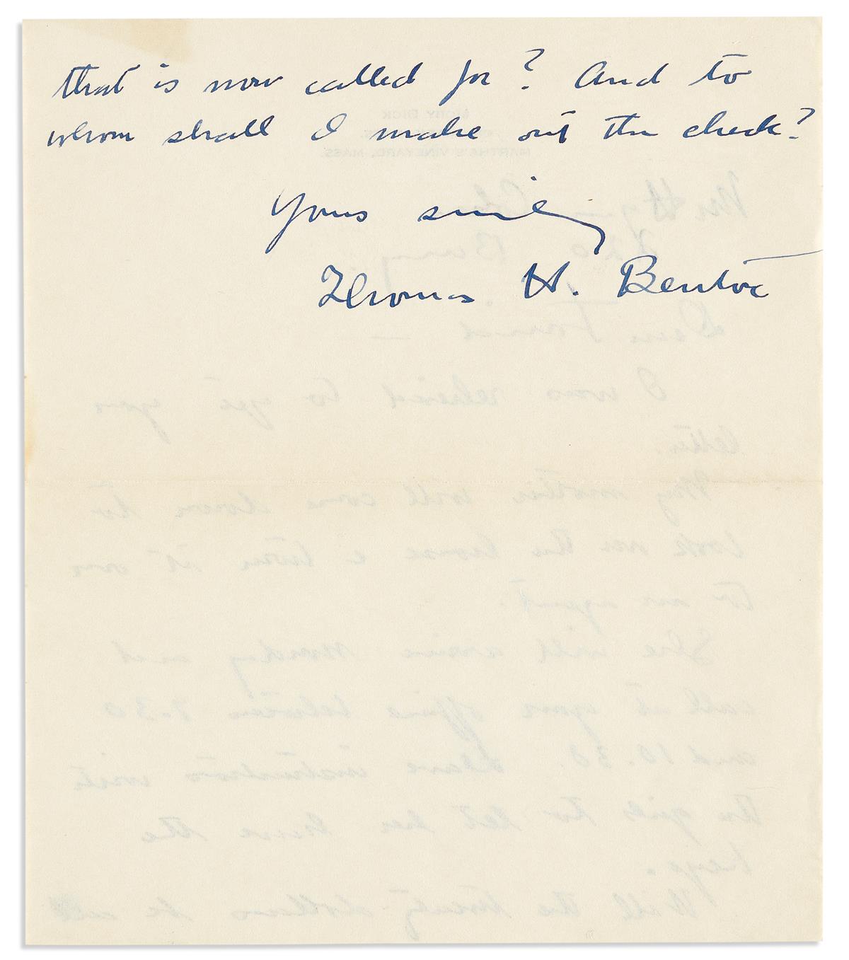 BENTON, THOMAS HART. Group of 17 items Signed, or Inscribed and Signed, Thomas H. Benton or Tom or T, to collector Hyman Cohen, i